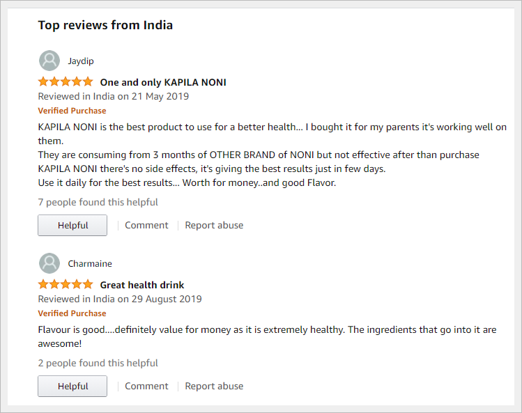 Top reviews of kapila noni from India